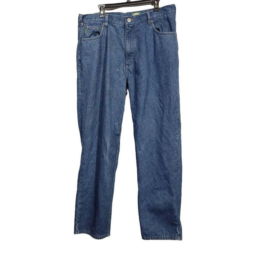 Cabelas Flannel Lined Plaid Jeans Denim Mens Pants Work Used Size 40 Inseam 30.5